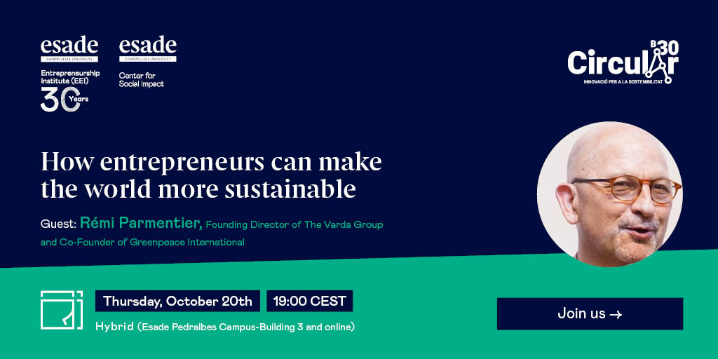 Rémi Parmentier serà l’encarregat de fer la sessió “How entrepreneurs can make the world more sustainable”